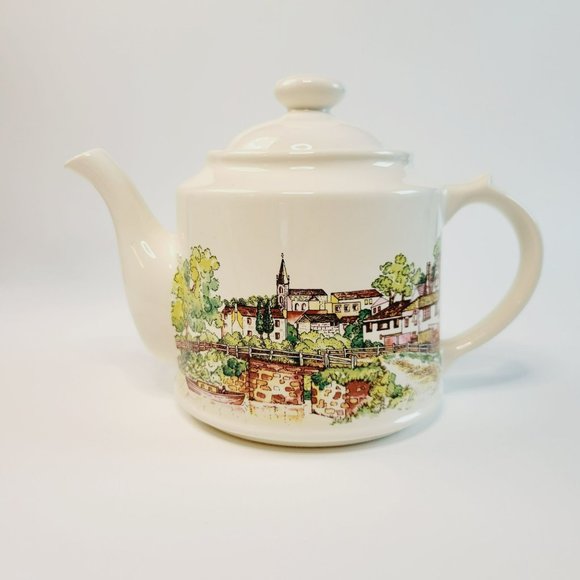 Vintage Wade Teapot Brown English Countryside Village Church Scene, England Made - Picture 1 of 14